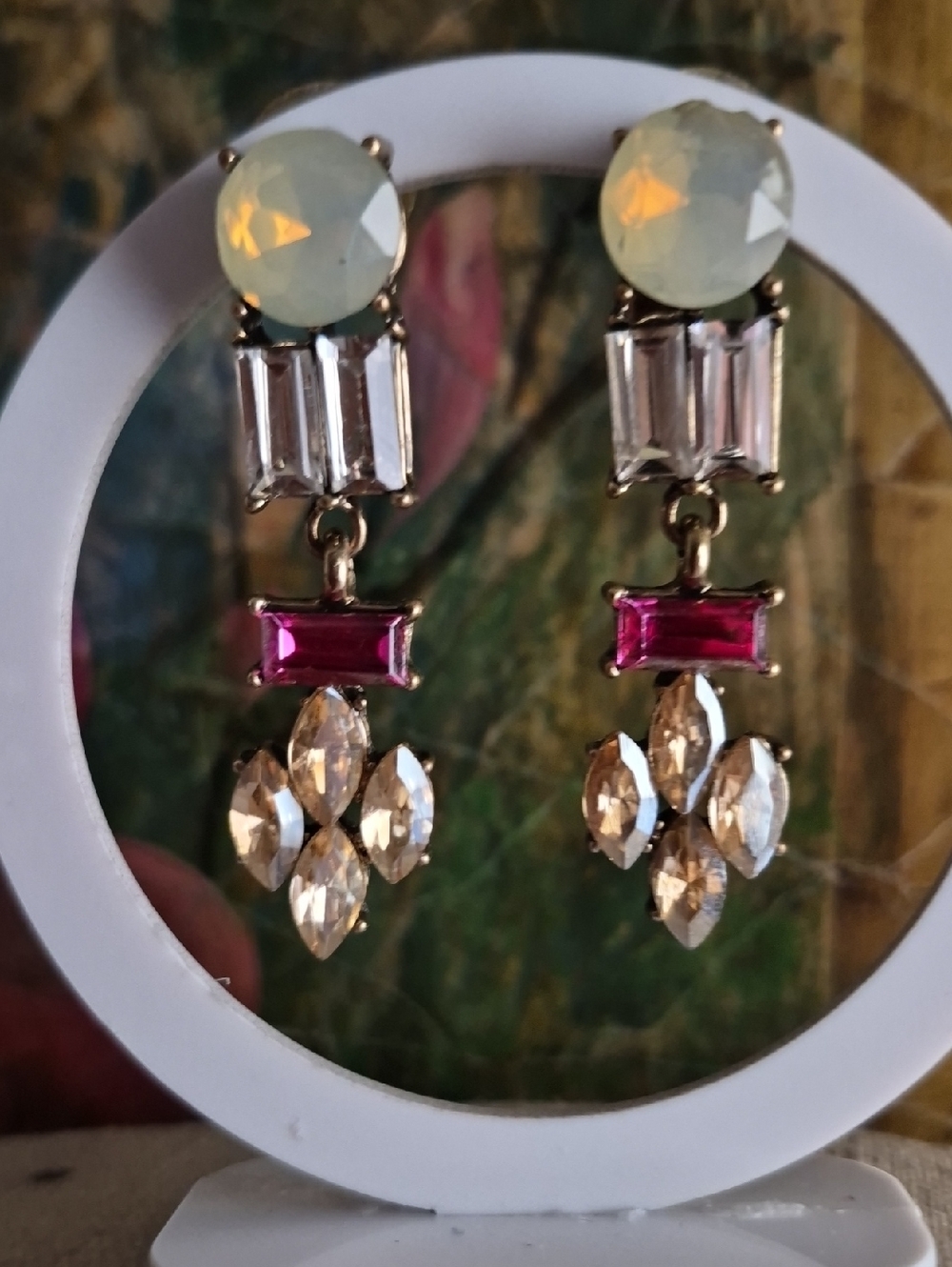 Costume Multi-colored Antiqued Gold crystal drop earrings